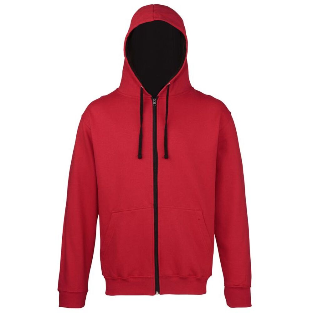 Awdis Mens Varsity  Sweatshirt Hoodie Zoodie 11 Colours  / Fire Red/Jet Black